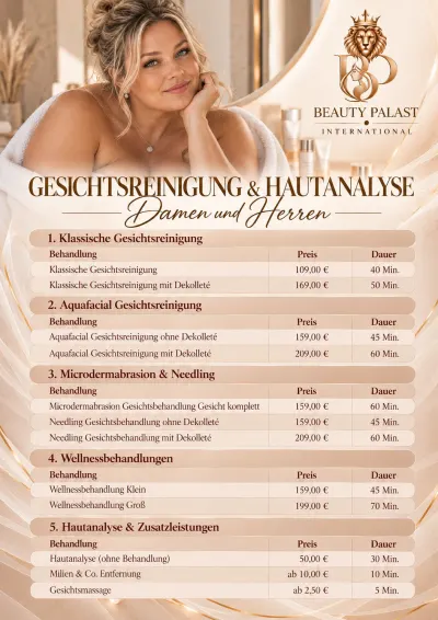 Preisliste Gesichtsreinigung & Hautanalyse als Plakat