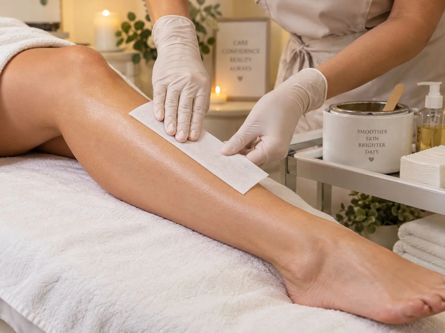 Professionelle Haarentfernung mit Wachs am Bein